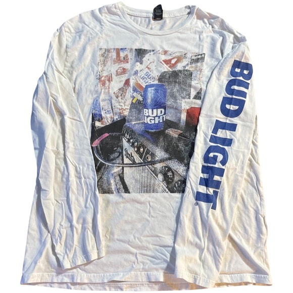 White Bud Light Long Sleeve Tee Shirt - Picture 1 of 2